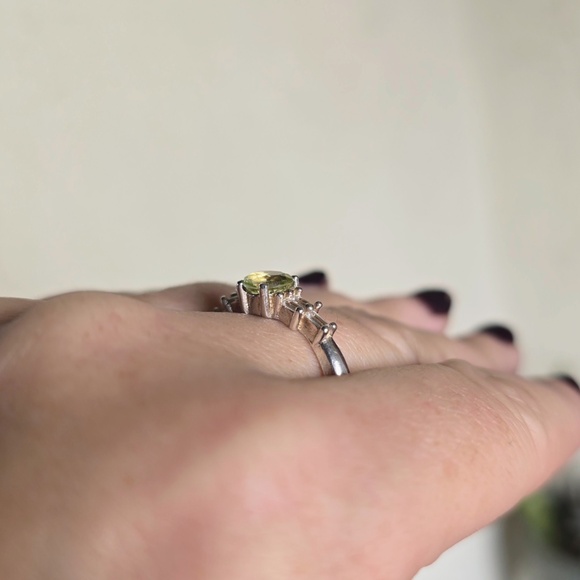 Vintage Genuine Lemon Quartz and CZ Ring in Sterling Silver- US Size 8 1/2 - Picture 4 of 9